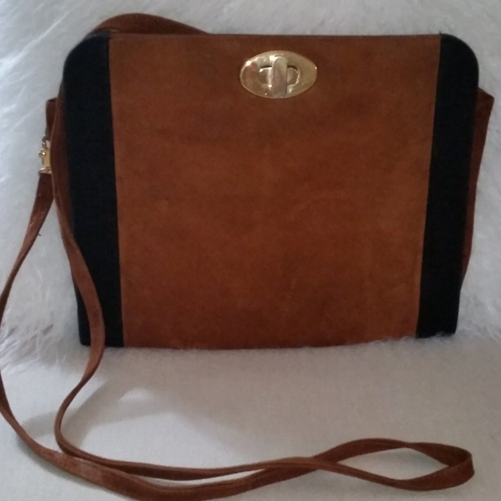 Vintage Browns suede leather camel brown and black colour block  bag EUC